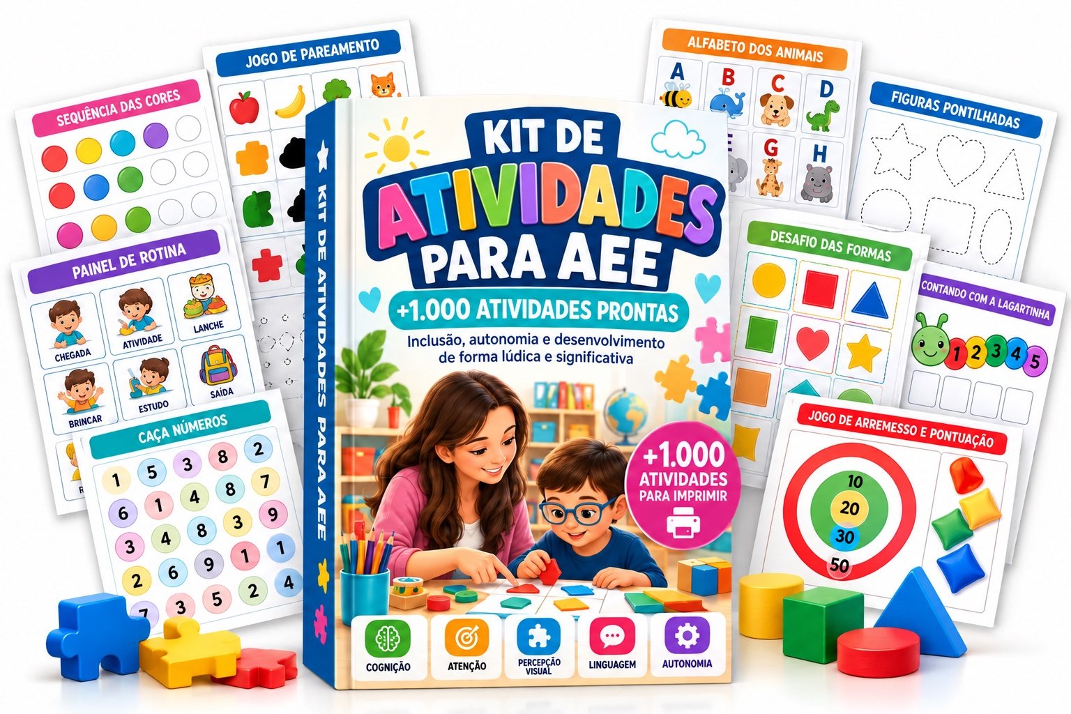 Kit de Atividades para AEE com fichas ilustradas, jogos educativos e atividades para imprimir